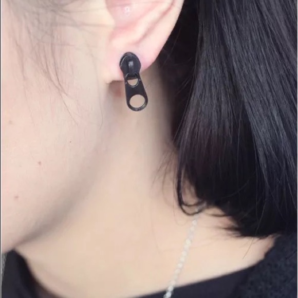 Gold-Tone '80s-Style Punk Metal Rocker Zipper Stud Earrings - Brand-New! 🤘✨ - Picture 7 of 13